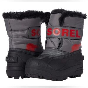 NEW w TAGS: Sorel Toddler Black and Gray Snow Boots with Red Accents